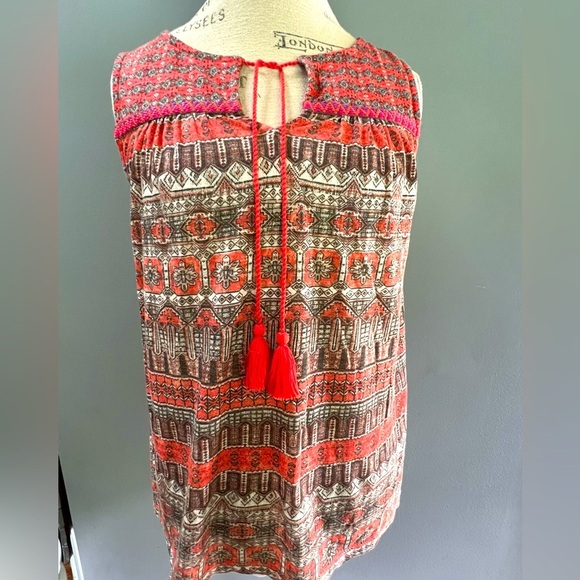 Lucky Brand Tank Top Small Cotton Modal Soft Boho Southwest Cottage Aztec Burnt - Picture 1 of 9